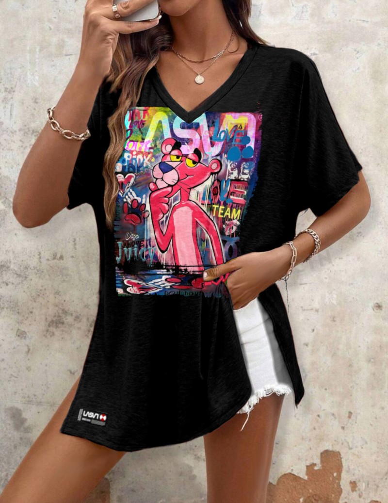 Camiseta De Mujer Lasal Pink Lady Negro Nodrama