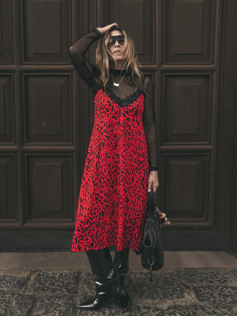 Vestido Lencero Animal Print Rojo Aire Retro Nodrama