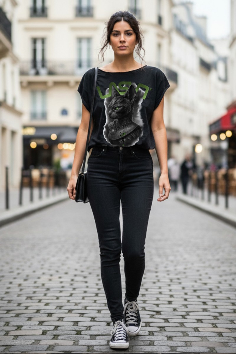 Camiseta De Mujer Lasal Bastet Negro Nodrama