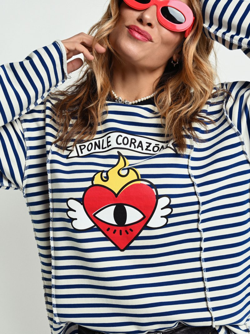 Sudadera Ponle Corazon Azul Blanca Aire Reto Nodrama