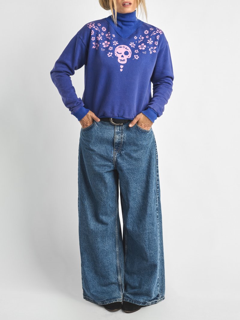 Sudadera Azul Calavera Aire Retro Valladolid
